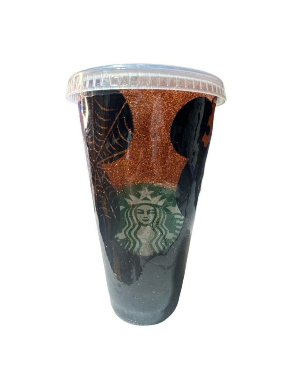 Starbucks-Inspired Halloween Glitter Tumbler With Bats Spiderwebs & Lid 16 oz Bl